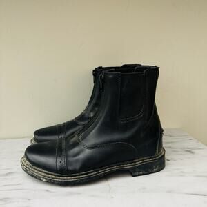 Tuff Rider Black Leather Front Zip Paddock Boot Girls Size 4